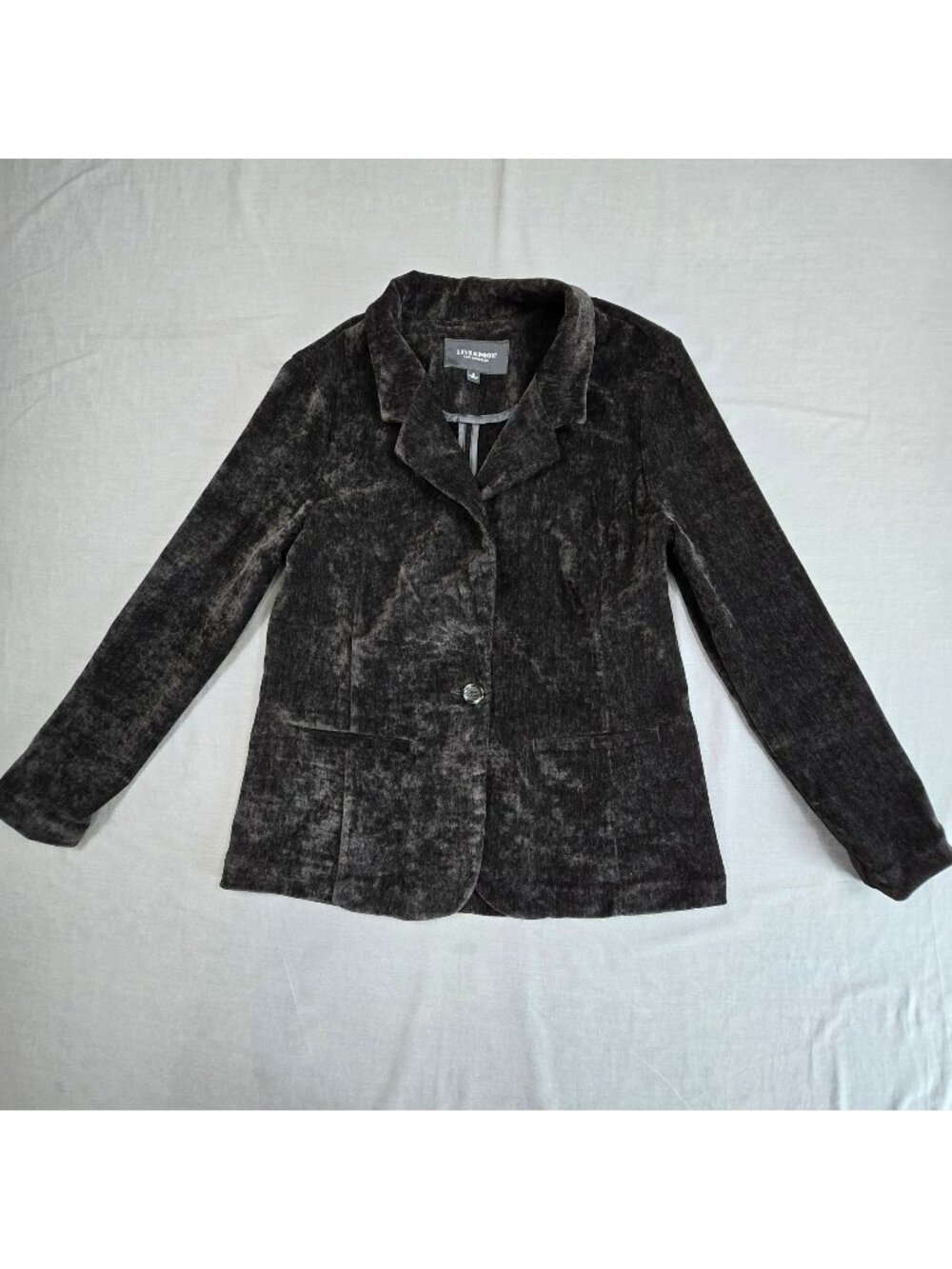 Liverpool Womens Small Crushed Velvet Blazer Jacket Black Button Fitted
